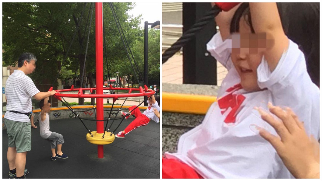女網友分享自己的女兒在公園玩耍時，身邊突然多了一隻手。(圖／翻攝自爆廢公社)