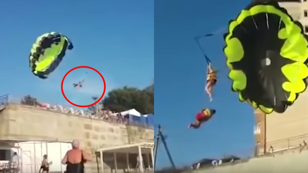 圖／翻攝自YouTube 玩滑翔傘誤觸高壓電！　情侶30公尺高空打轉墜地