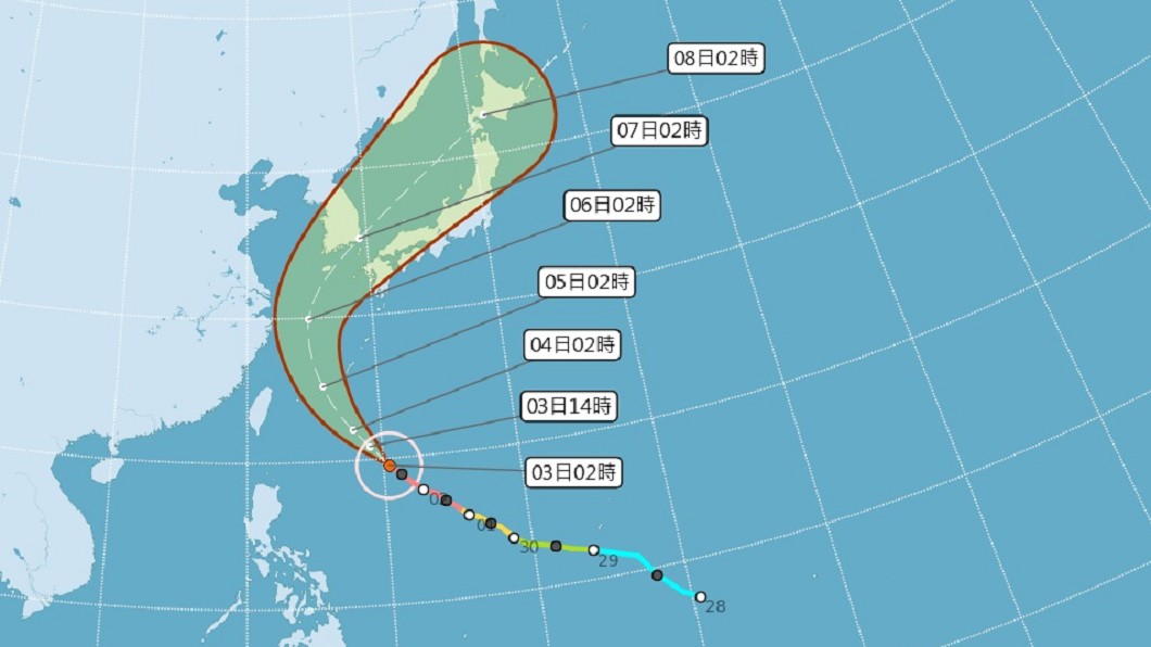 圖／中央氣象局 颱風康芮轉向了！　7日可能侵襲韓國南部