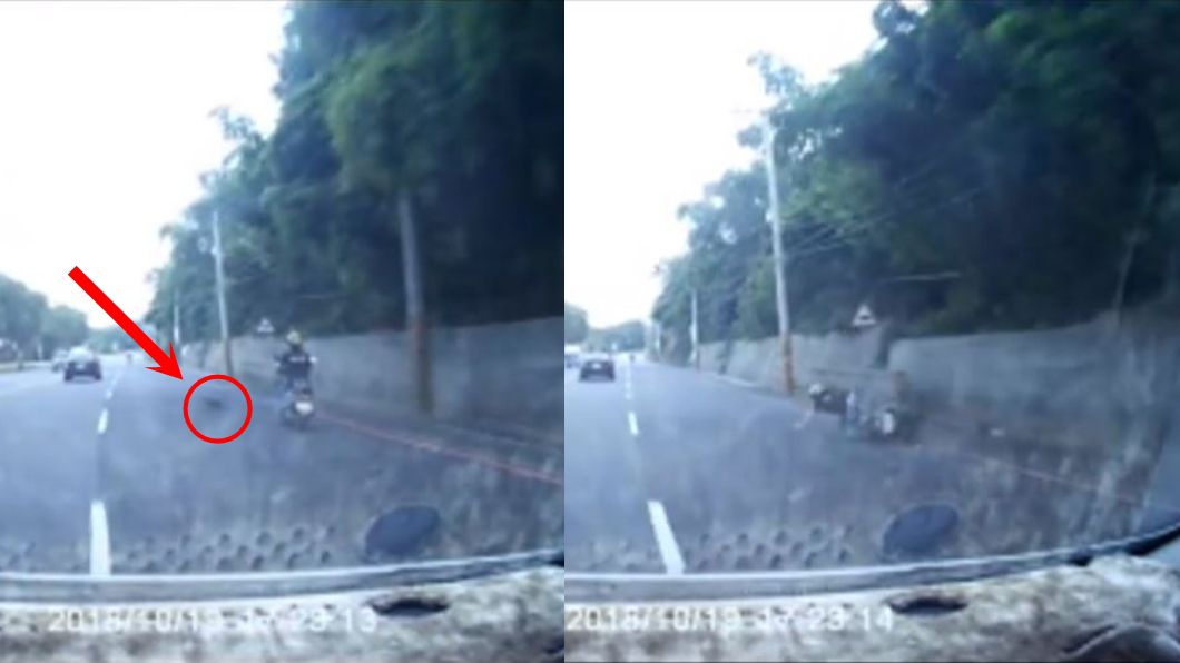 騎士被猴子撞擊摔車瞬間。圖/翻攝自爆料公社
