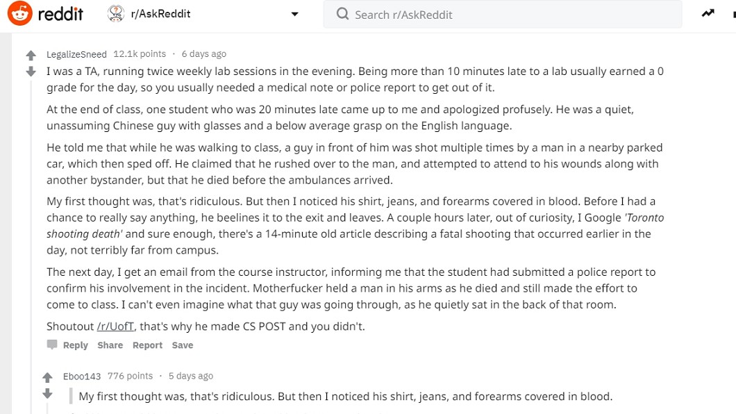 加拿大助教分享大陸留學生遲到理由。圖/翻攝自reddit
