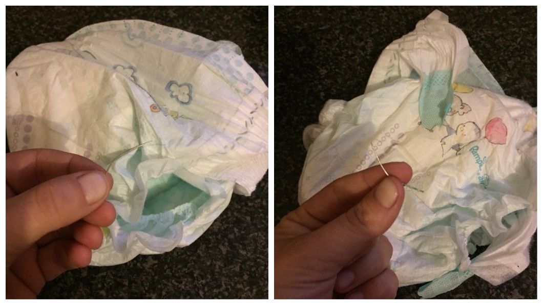 英國一名母親日前幫兒子換尿布時，發現裡面竟然藏了一根針。(圖／翻攝自臉書)