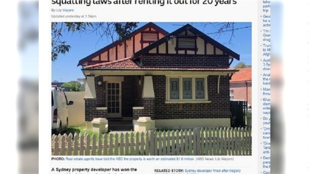 澳洲1名男子占空屋20年後擁有「房屋所有權」。圖／翻攝自《ABC》