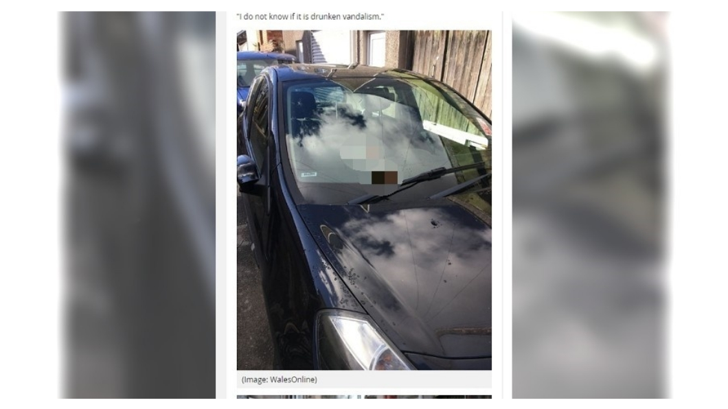 英國1名女大生的愛車遭人「放屎」在擋風玻璃上。圖／翻攝自《Walesonline》