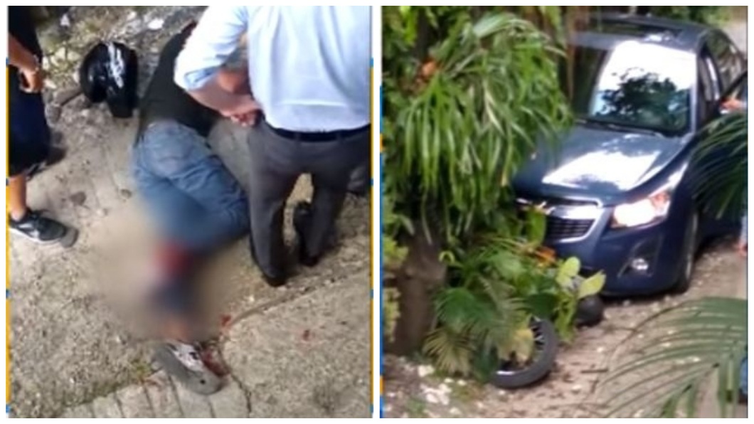 哥倫比亞一名男子發現手錶被偷，直接開車裝追撞竊賊，對方右腳踝流血倒地。(圖／翻攝自YouTube)