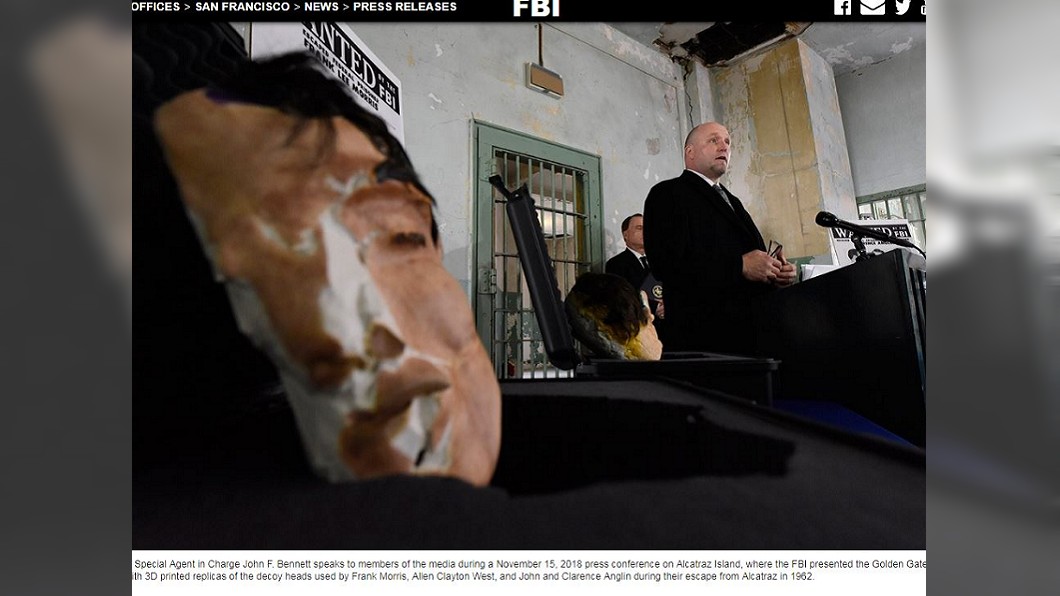 FBI利用3D技術重現當年囚犯逃獄時製作的假人頭。圖／翻攝自FBI官方網站