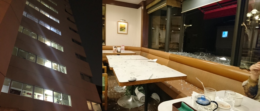 居酒屋附近玻璃全被震碎。圖/翻攝自推特@ekrjfijtg