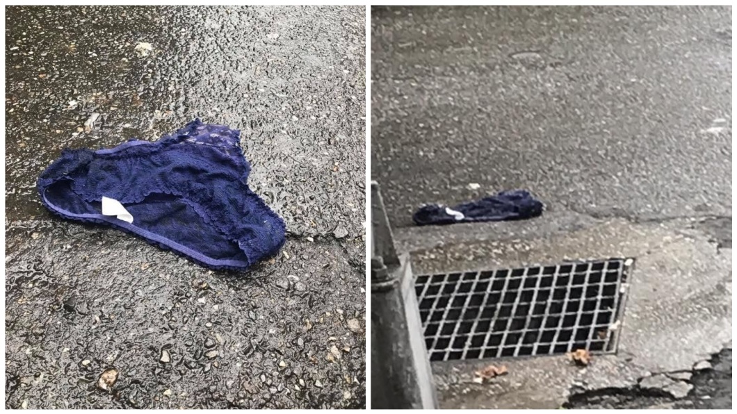 男網友日前在內湖一處巷弄內，看到一名妙齡女慢跑時，身上竟然掉出一件紫色蕾絲內褲。(圖／翻攝自爆怨公社)