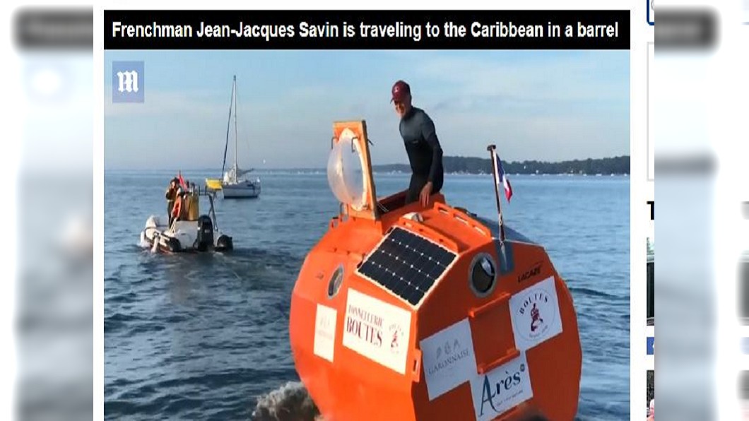71歲探險家薩萬搭乘木桶，挑戰橫跨大西洋。圖／翻攝自每日郵報
