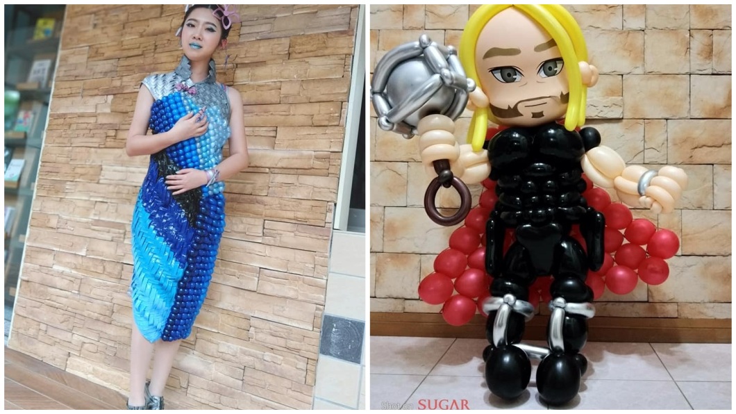 除了麒麟之外,少年還製作衣服其他卡通人物肖像。(圖/翻攝自臉書粉絲專頁「洪呆呆氣球工坊」)