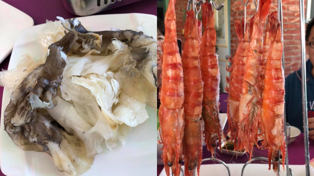 原PO加碼貼出其他菜餚,包括魚翅烏骨雞以及鹽烤大明蝦。圖/翻攝自爆廢公社
