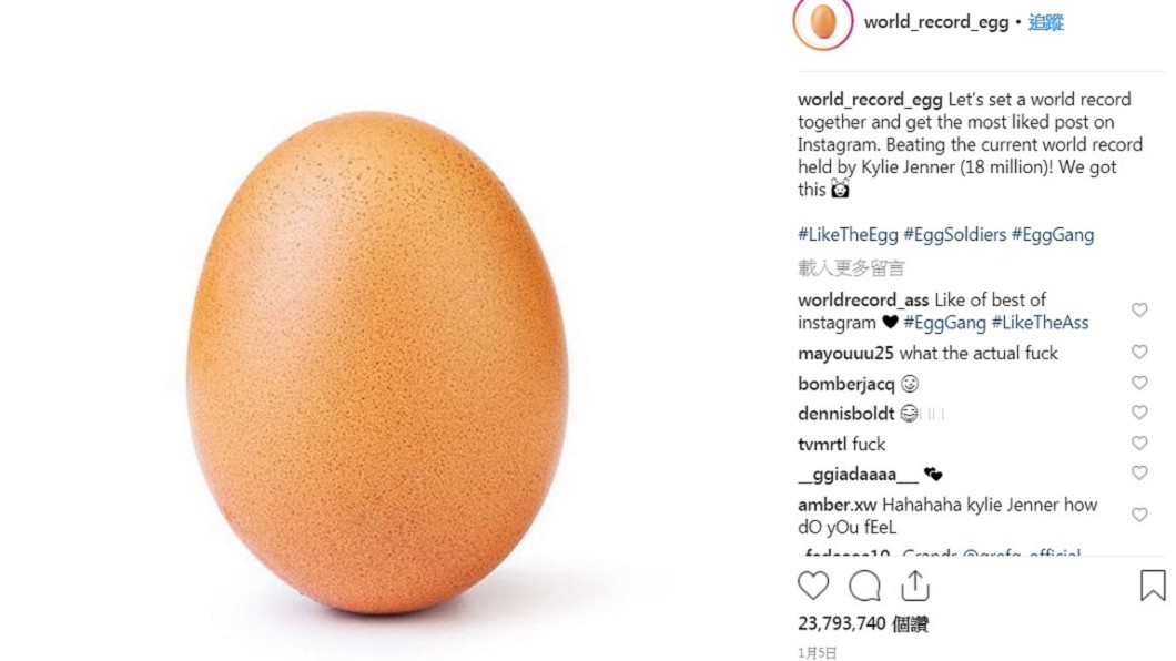 圖／「world_record_egg」IG 這顆蛋比你還紅！2300萬個讚　IG史上最多