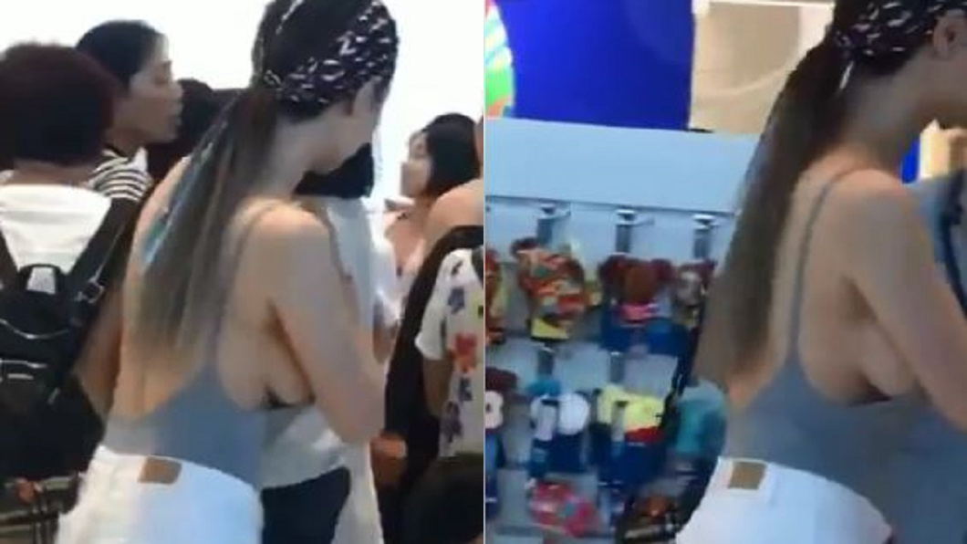 一名女子穿著清涼在商場逛街。圖／翻攝自爆廢公社臉書
