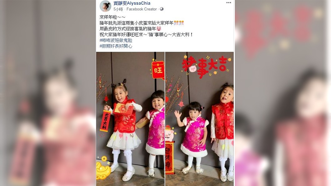 2人可愛的模樣讓網友們都直呼快融化了。(圖/翻攝自賈靜雯AlyssaChia臉書粉絲團)
