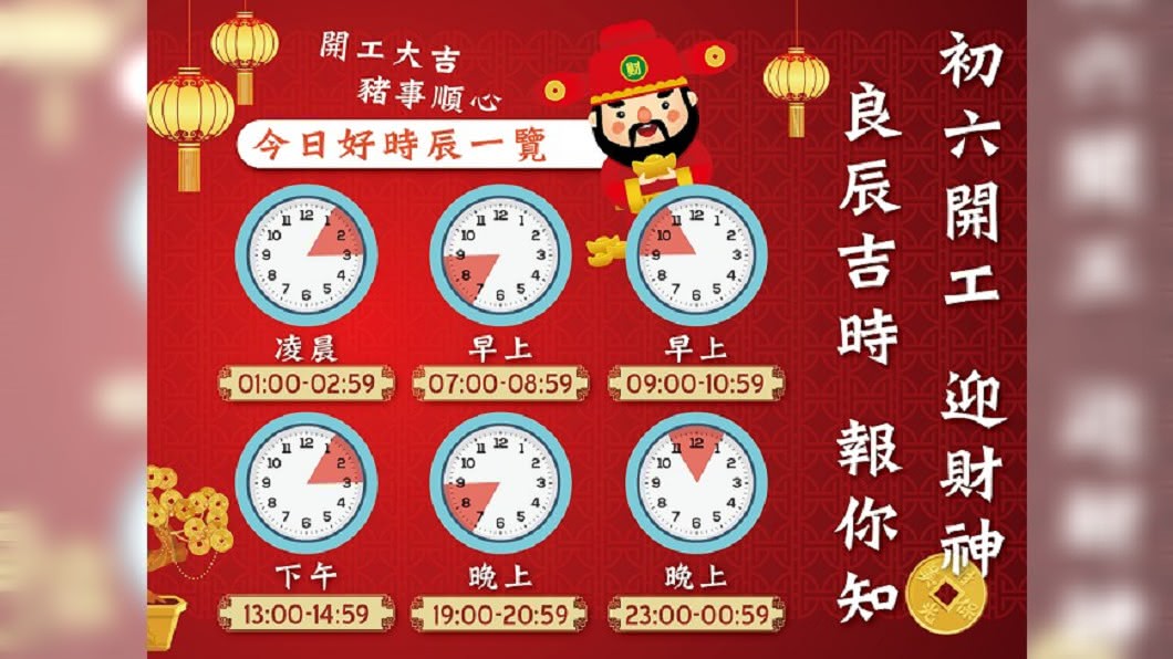 行政院農委會提供初六開工拜拜吉時。圖/翻攝自 行政院農委會 臉書