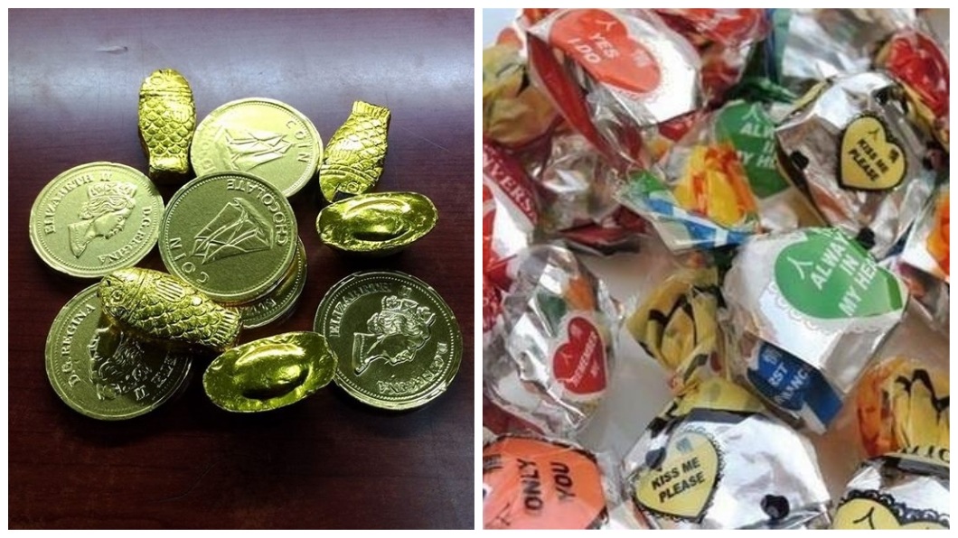 金幣、金魚、金元寶巧克力和情人糖也是網友認為難吃的糖果種類。(圖/翻攝自爆廢公社二館)