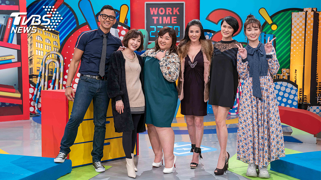TVBS歡樂台《上班這黨事》邀請藝人聊人情債與錢債的經驗。左起主持人陳建州、余筱萍、廖慧珍、丁國琳、章家瑄、主持人舒子晨。(圖/TVBS)