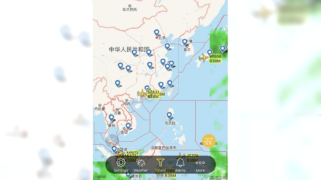 根據衛星定位圖，11日中國天空已經看不到737MAX在飛。圖／取自航空物語微博
