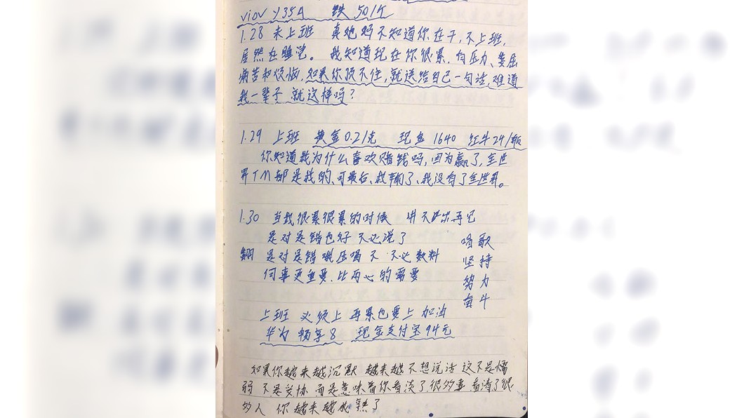 這名竊賊還寫了一本小偷日記,裡面除了紀載他得手的財物外,還寫下不少激勵字句。(圖/翻攝自陸網)