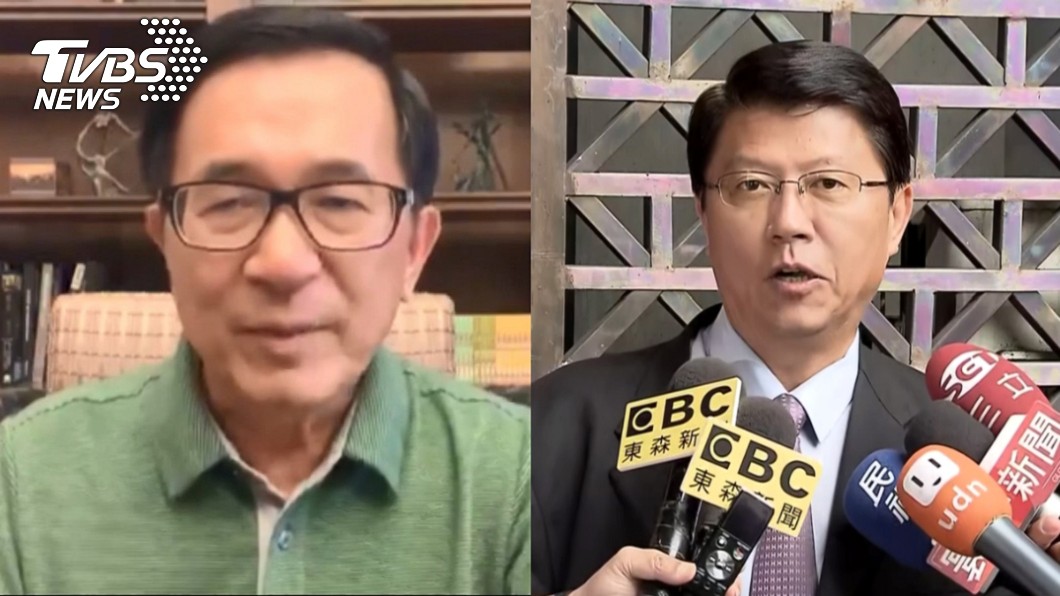 台南市議員謝龍介(右)、前總統陳水扁(左)。圖／TVBS