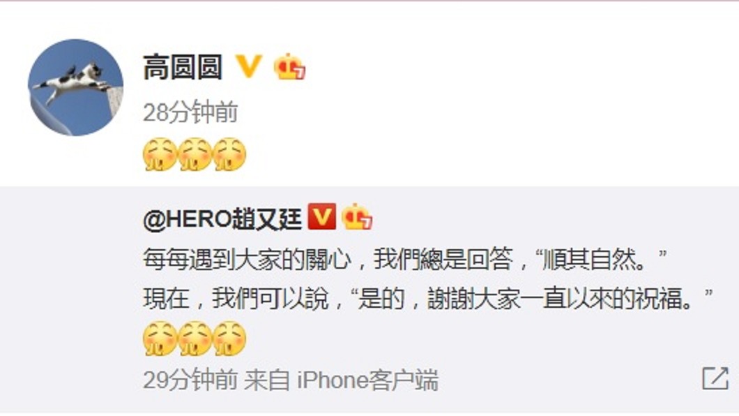 圖/翻攝自高圓圓微博