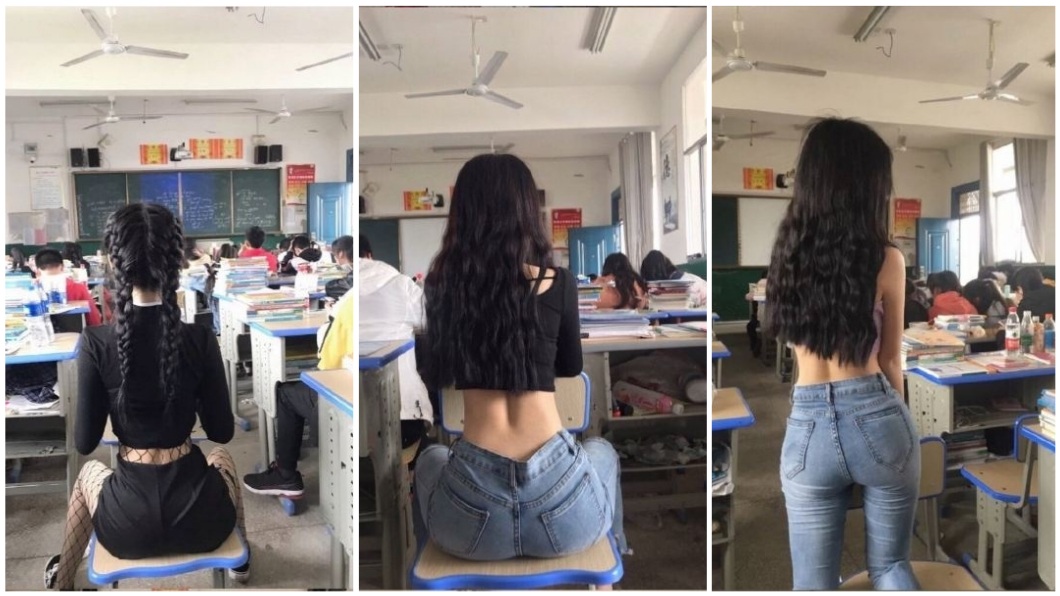 最近網路上流傳一組女學生秀螞蟻腰的照片，引發網友熱烈討論。(圖／翻攝自微博)