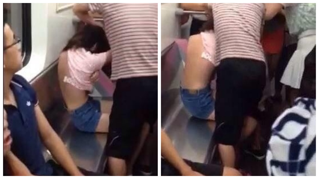 武漢地鐵日前發生一起大媽和少女搶座位，大媽把少女衣服和內衣扯掉，少女背部全裸被其他乘客看光。(圖／翻攝自陸網)