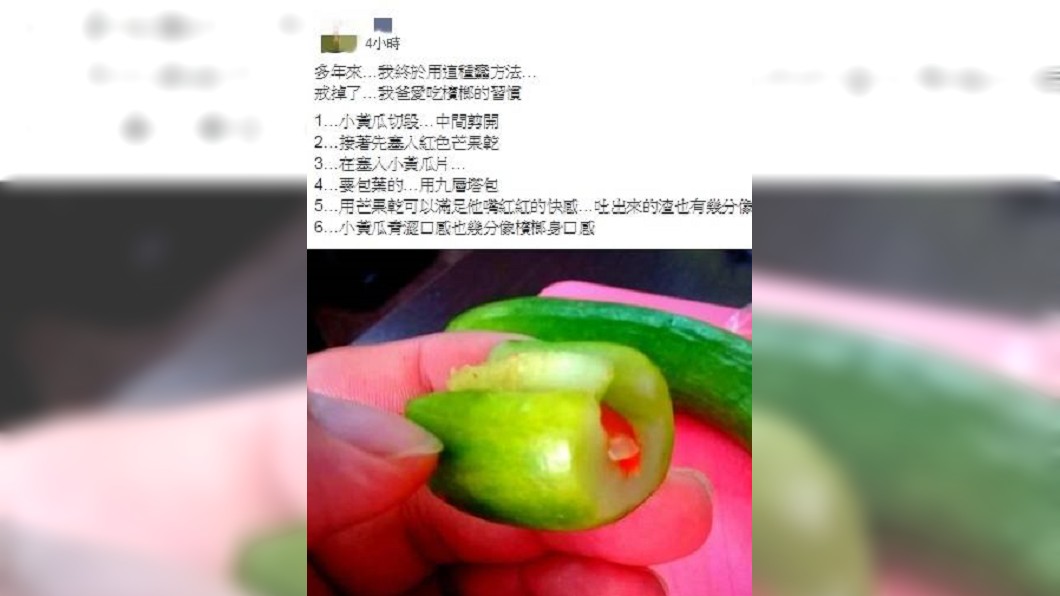 網友使用小黃瓜等食材做出外型相似的「假檳榔」。圖/翻攝廚藝公社