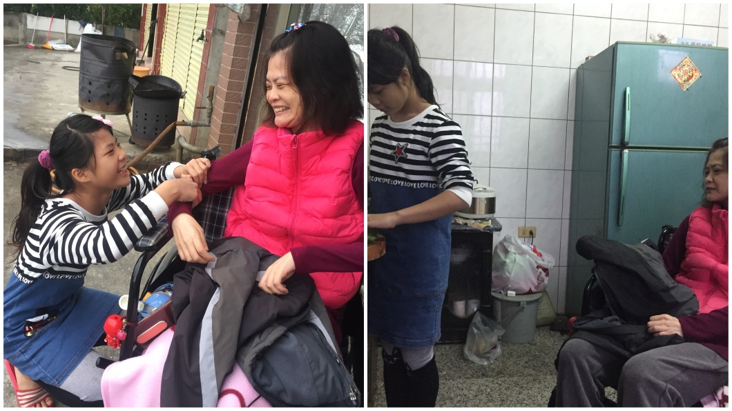 章菀庭從小二開始,每天下課後就得趕回家照顧媽媽。(圖/雲林家扶中心提供)