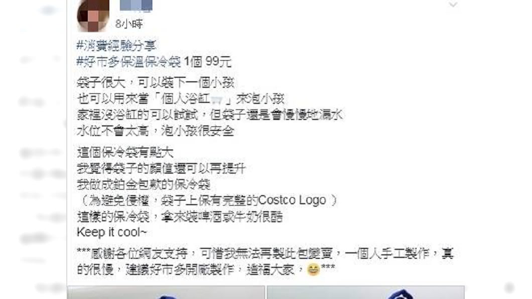 網友貼文分享保冷袋的其他工用、自製鉑金包。圖/翻攝臉書COSTCO 好市多 消費經驗分享區社團