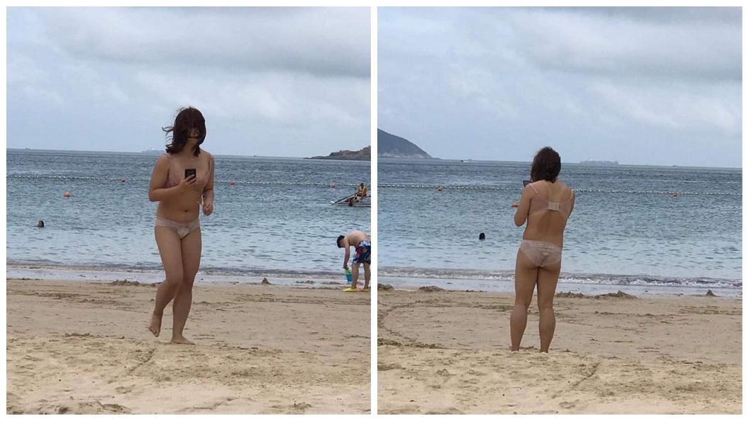 有眼尖的網友發現,女子的下腹部還貼著衛生棉。(圖/翻攝自香港臉書社團「PLAY HARD 玩硬」)
