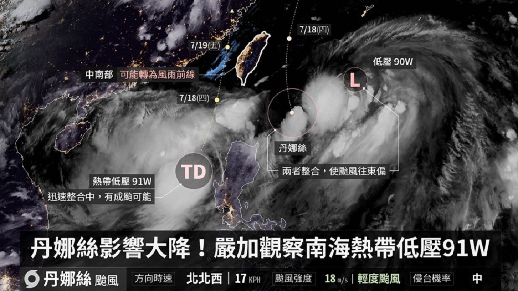 熱帶低氣壓91W,可能對中南部帶來更大影響。圖/翻攝台灣颱風論壇|天氣特急粉絲頁