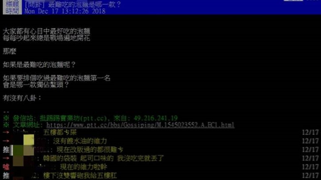 網友提問,最難吃泡麵是哪1款?圖/TVBS