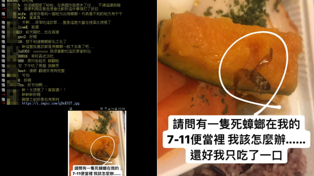 其他網友也表示,去年10月同款便當,也有人吃到蟑螂。圖/翻攝PTT