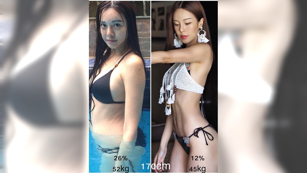 李元玲貼出運動前後的身材對比照片。合成圖/翻攝cathrynli IG