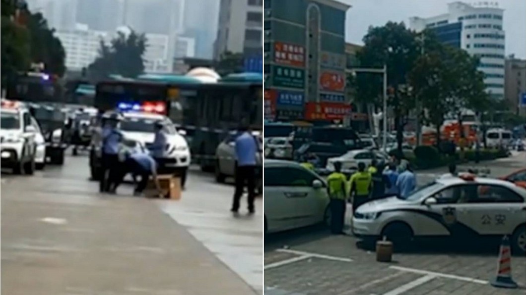 警方出動大量人力,在現場圍起封鎖線。合成圖/翻攝搜狐視頻