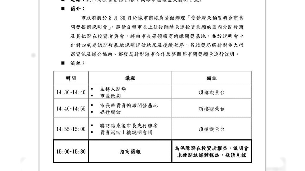愛情摩天輪招商流程圖。圖/翻攝自邱俊憲臉書