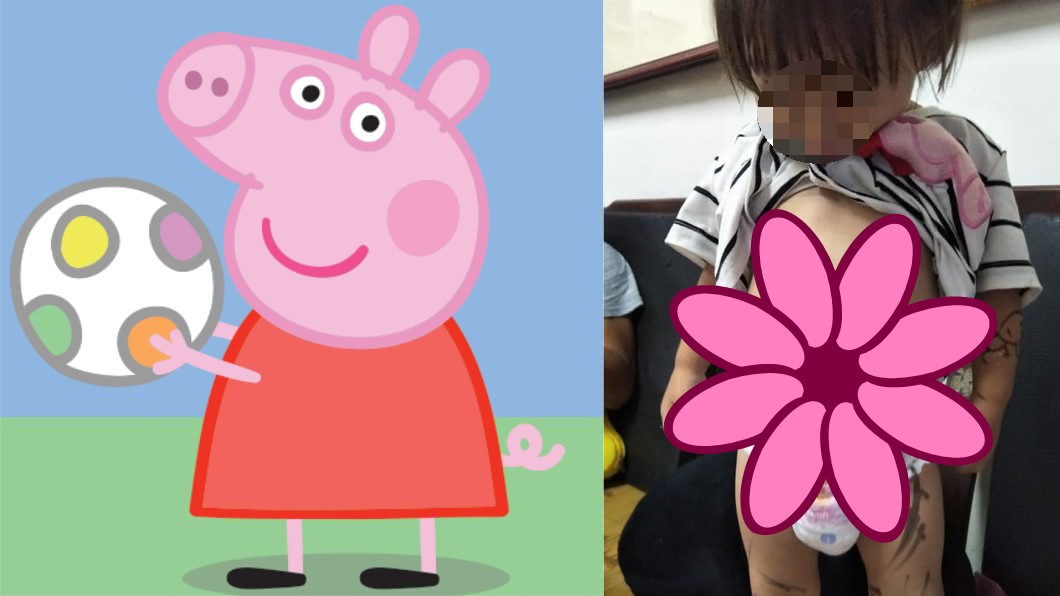 爸爸惡搞小孩畫上佩佩豬。圖／翻攝自(左)Peppa Pig臉書、(右)爆怨公社