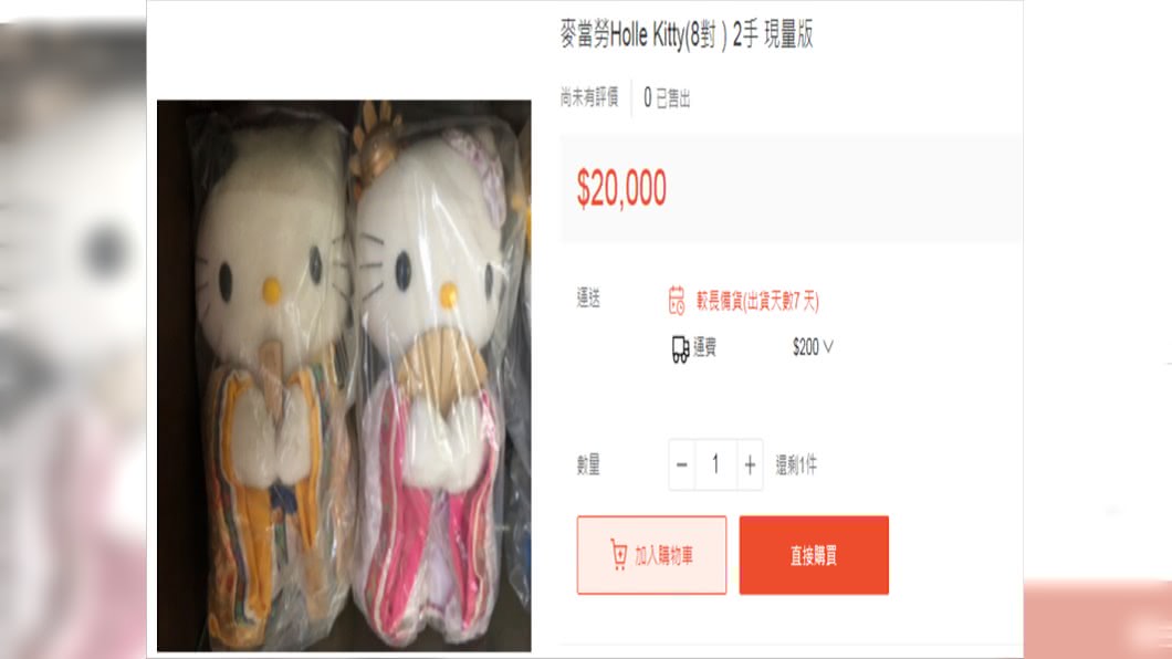 拍賣網站上仍看得到已絕版的Kitty玩偶。圖/翻攝自蝦皮