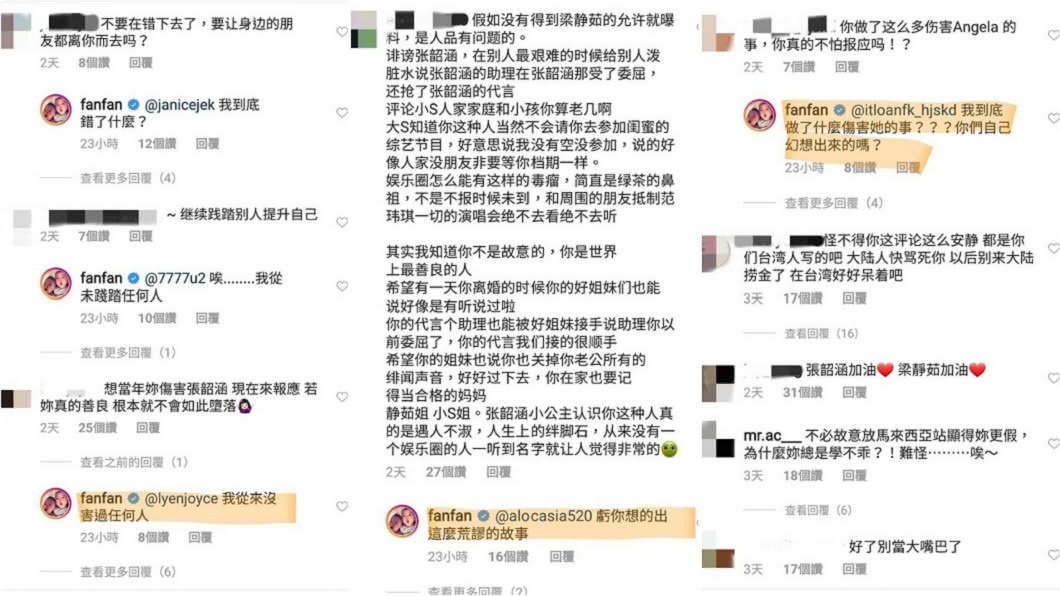 許多網友發文批評范瑋琪,她也親上火線回覆留言。圖/翻攝fanfan IG