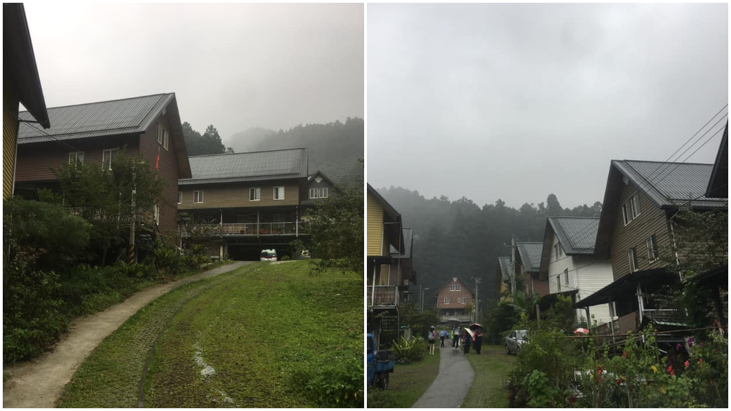 「台版合掌村」得恩亞納社區,斜頂式木屋群造型激似日本合掌村。合成圖/翻攝爆廢公社臉書