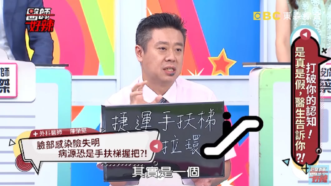 醫師曝手扶梯清潔不易,是容易感染細菌的地方。 圖/翻攝自醫師好辣YouTube 頻道