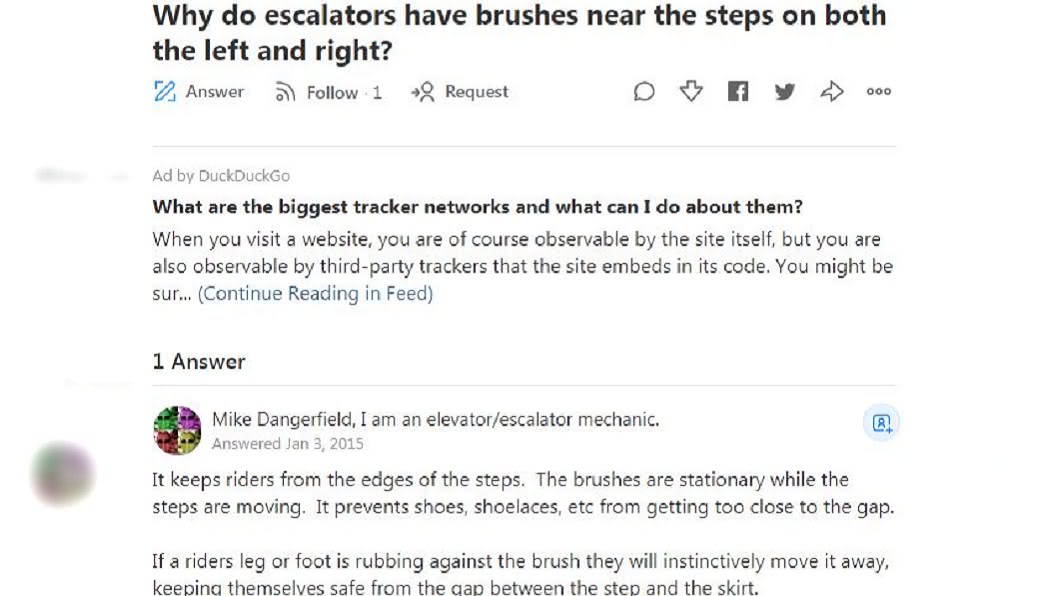 圖／翻攝自Quora官網 手扶梯側邊「謎樣刷毛」功能曝光　專家：可保命