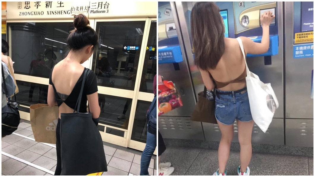 有網友分享在捷運站遇到辣妹秀白皙美背的火辣照。(圖／翻攝自臉書粉絲團「加藤軍路邊隨手拍」)