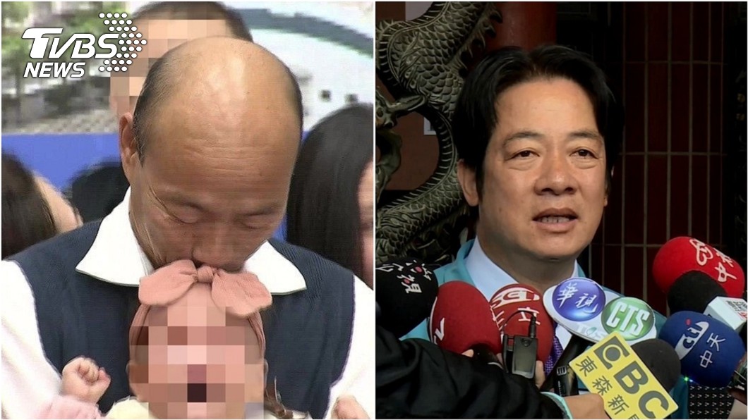 國民黨總統候選人韓國瑜(左)親女嬰惹議、民進黨副總統候選人賴清德(右)。圖／TVBS資料照