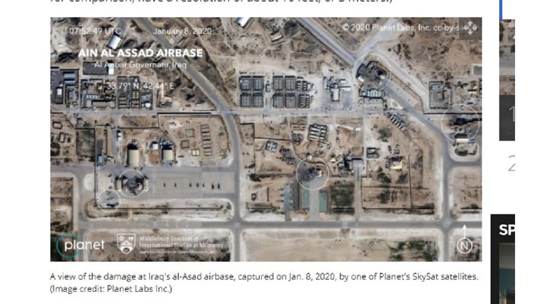 圖／翻攝自Space.com 衛星照片顯示　伊朗空襲造成美軍基地7建物毀損
