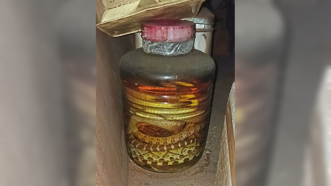 一名網友在家中挖出30年的蛇酒。(圖／翻攝自臉書社團「新竹大小事」) 