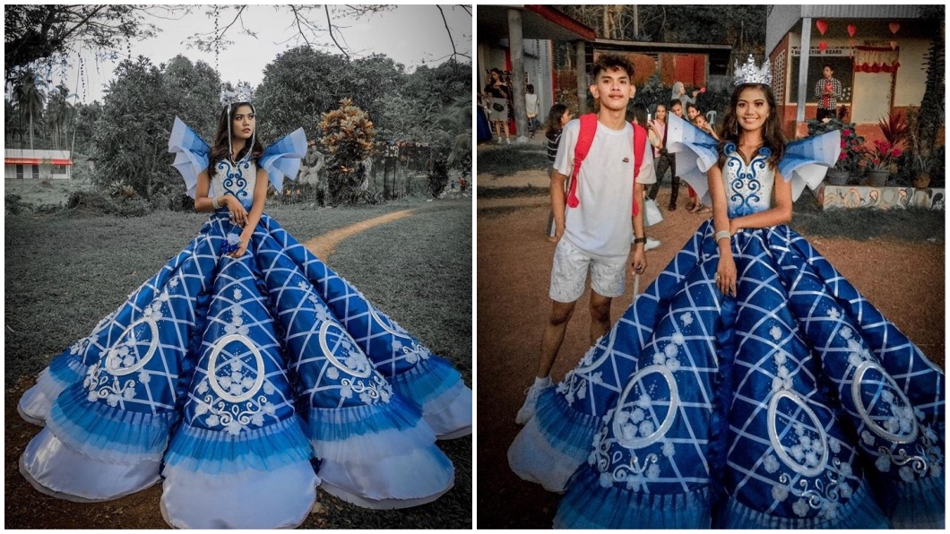 菲律賓1名暖心哥哥，親手設計縫製禮服送給妹妹，讓她能順利參加學校舞會。(圖／翻攝自臉書)
