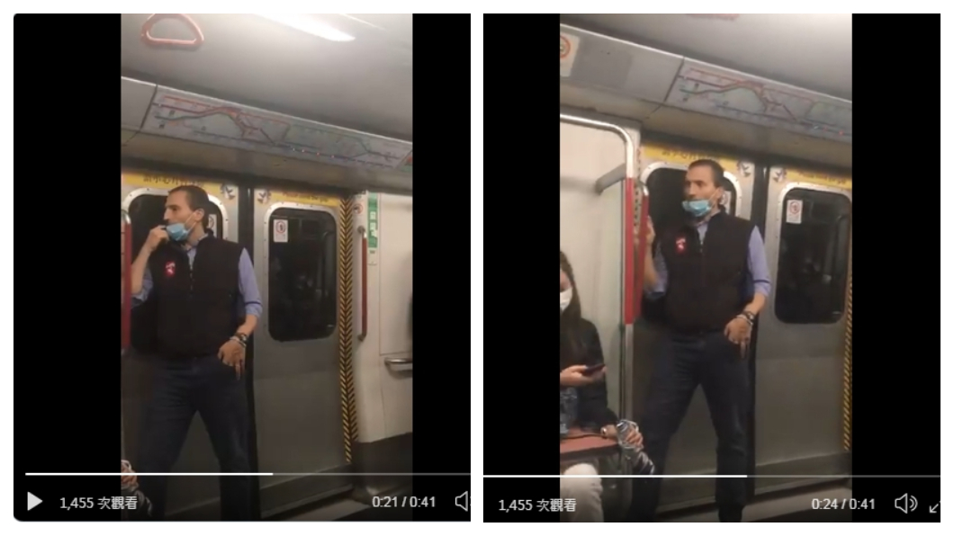 外籍男子在地鐵將口水抹在扶手上 (圖／翻攝自推特SCMP HongKong)