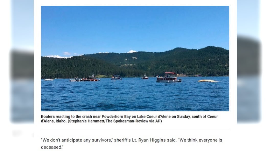 美國西北部的愛達荷州2架小飛機空中相撞後墜湖。（圖／翻攝自Fox News） 2架小飛機愛達荷州空中相撞墜湖　至少8人身亡